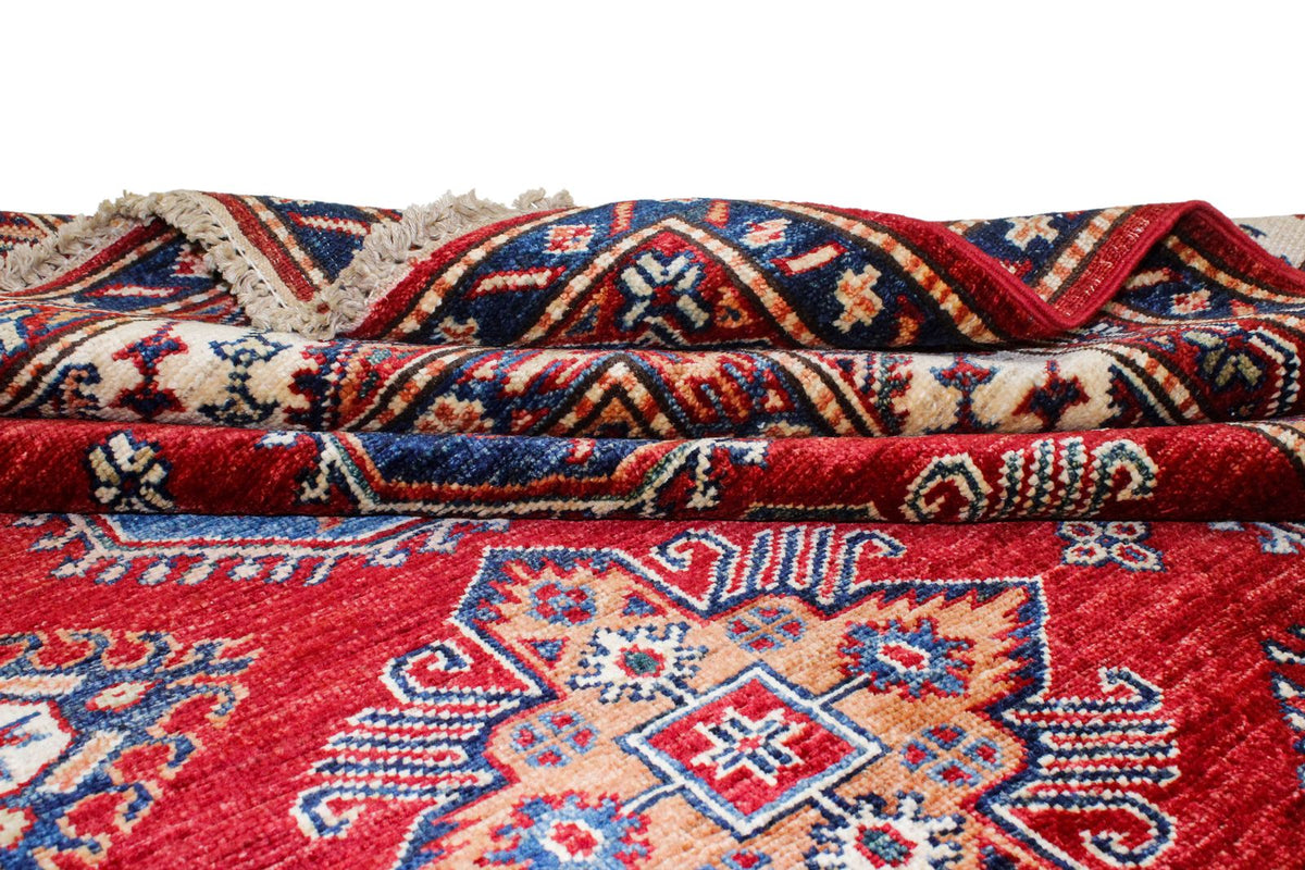 6x9 Red and Ivory Kazak Tribal Rug