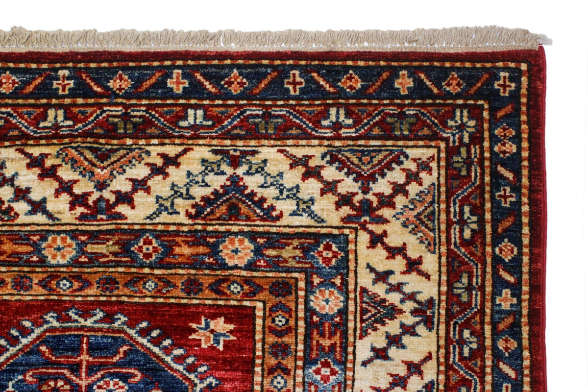 6x9 Red and Ivory Kazak Tribal Rug
