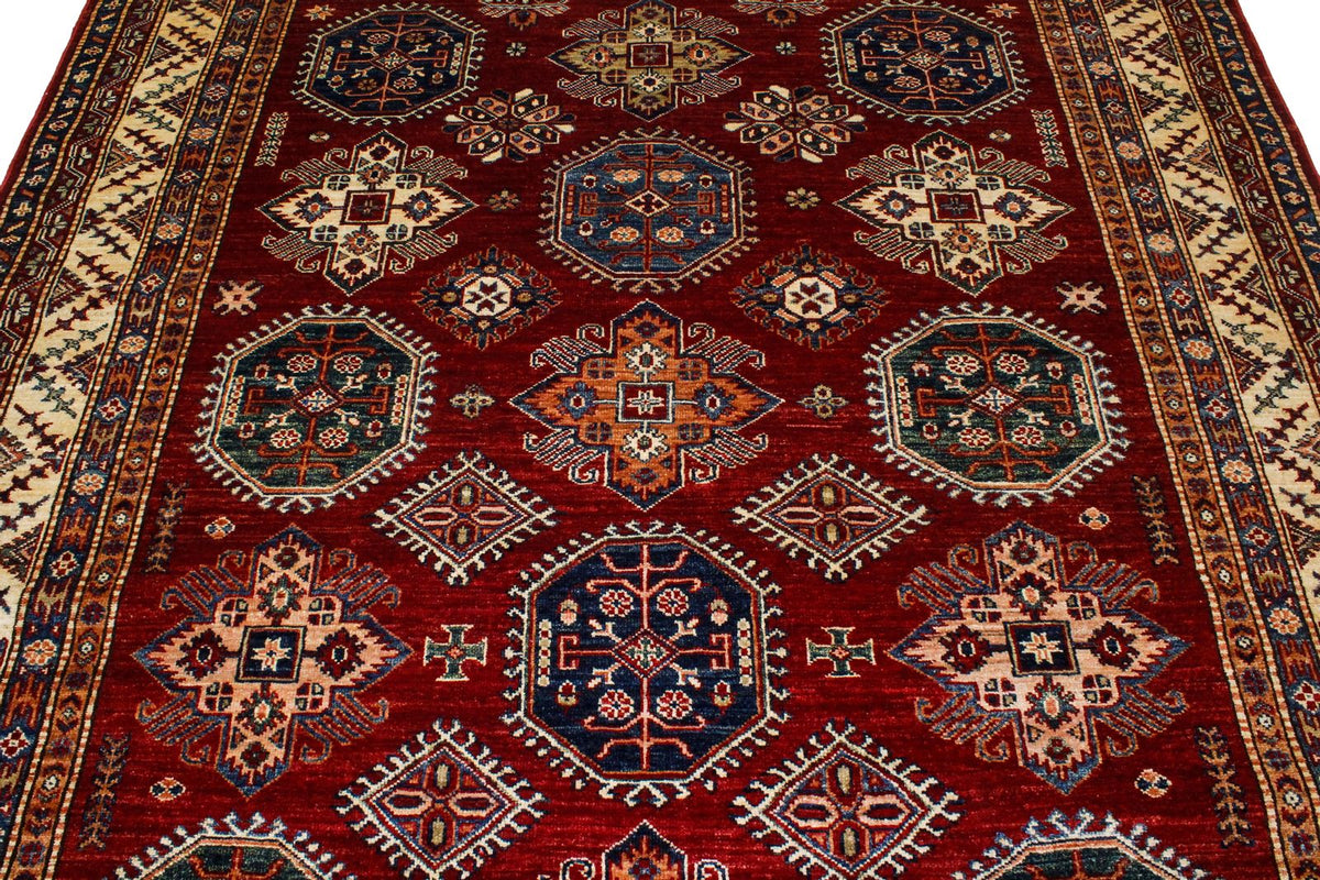 6x9 Red and Ivory Kazak Tribal Rug
