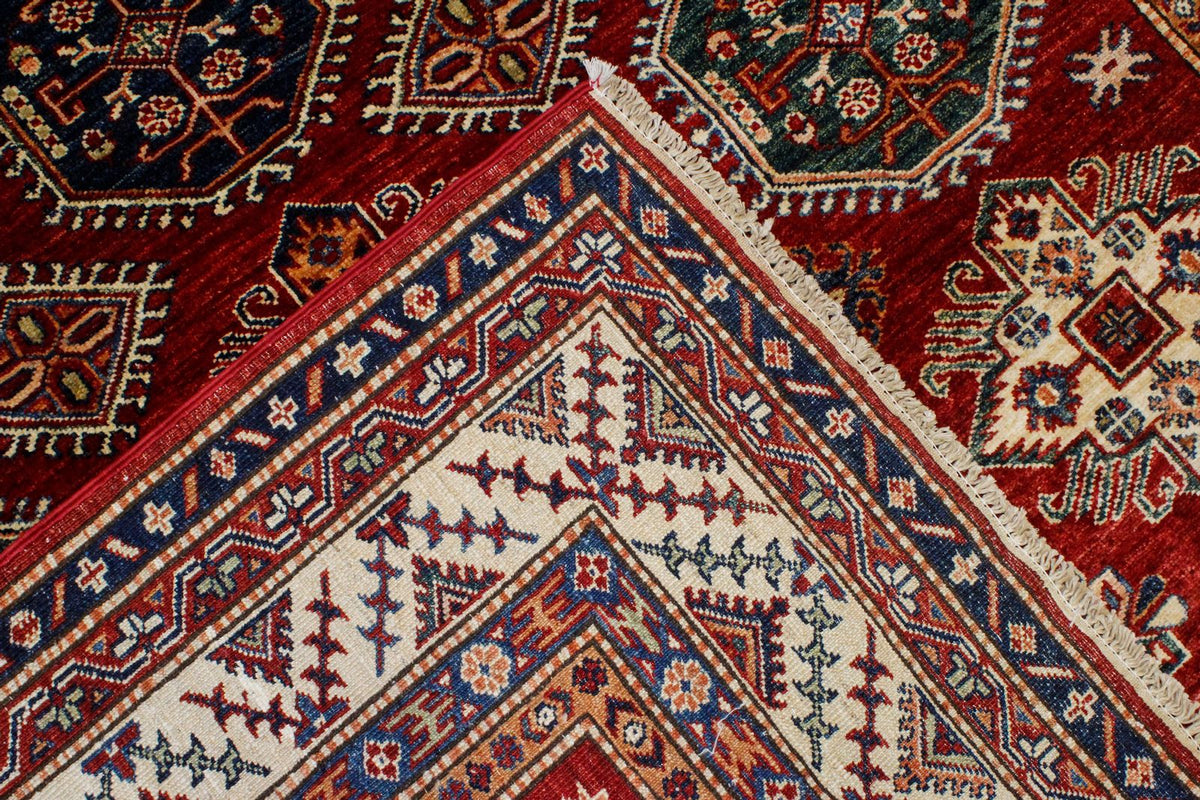 6x9 Red and Ivory Kazak Tribal Rug