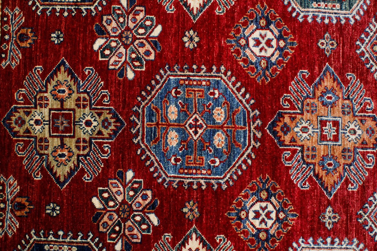 6x9 Red and Ivory Kazak Tribal Rug