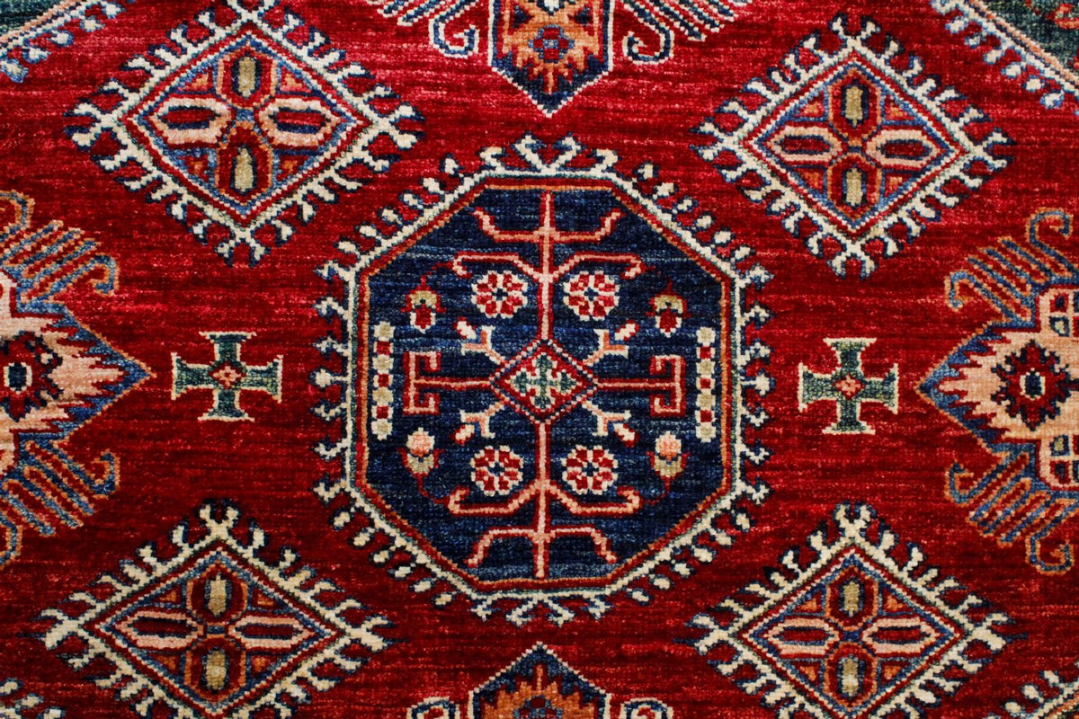 6x9 Red and Ivory Kazak Tribal Rug