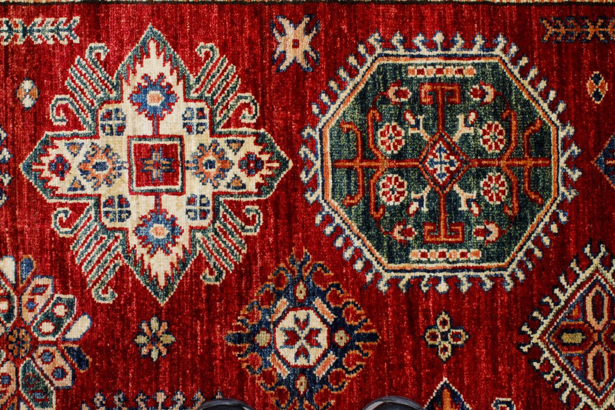 6x9 Red and Ivory Kazak Tribal Rug