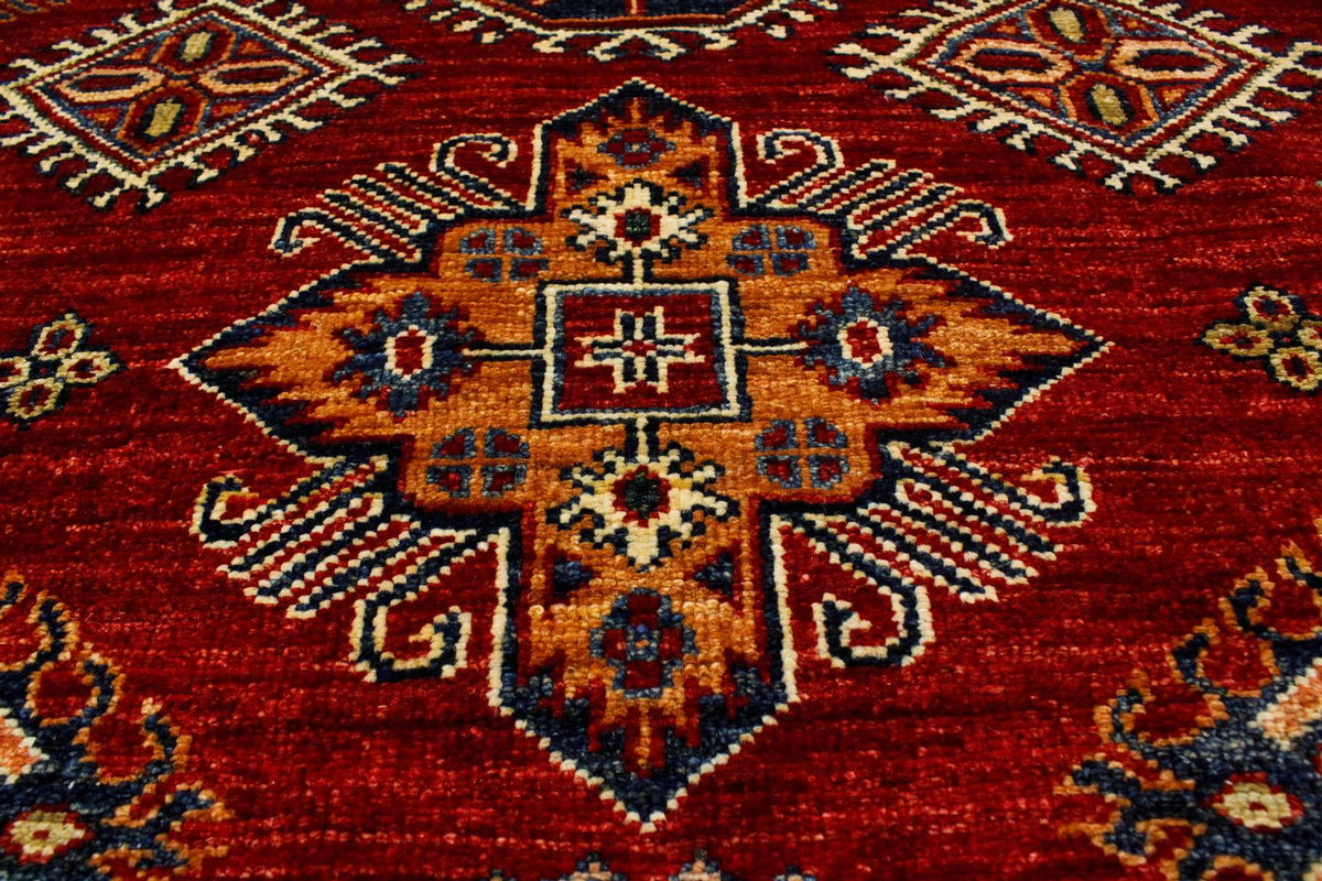 6x9 Red and Ivory Kazak Tribal Rug
