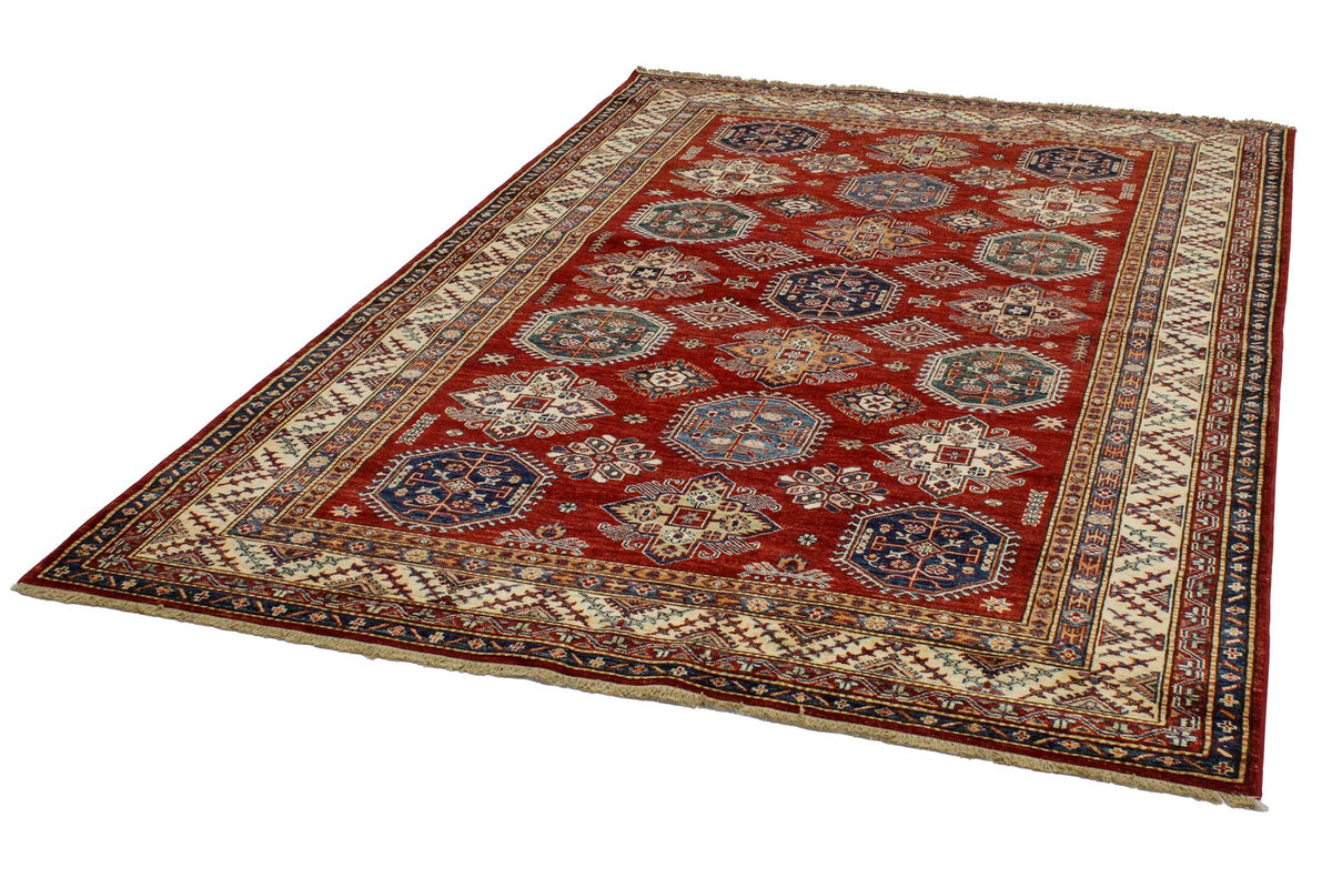 6x9 Red and Ivory Kazak Tribal Rug
