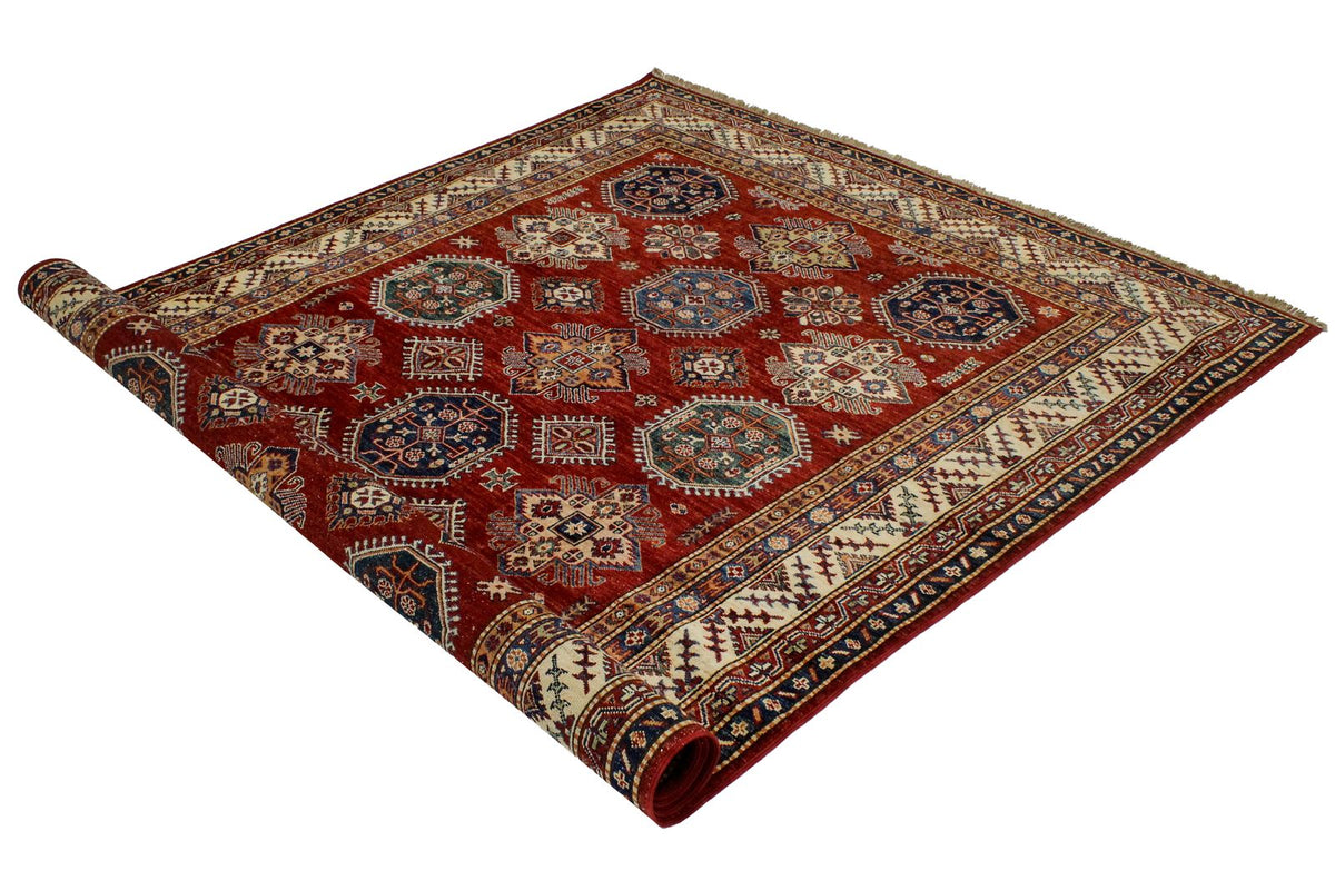 6x9 Red and Ivory Kazak Tribal Rug
