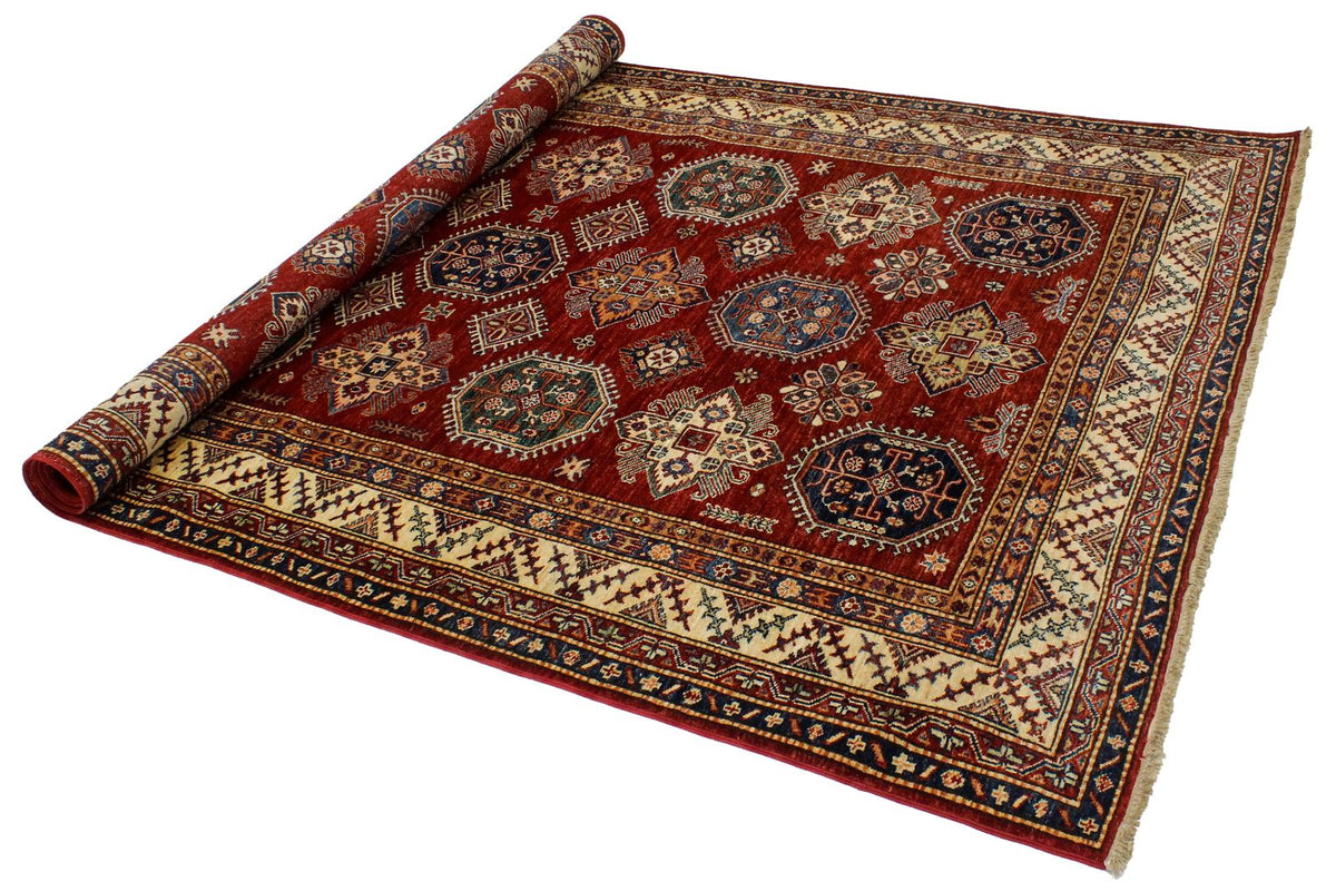 6x9 Red and Ivory Kazak Tribal Rug