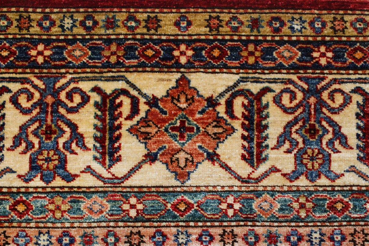 7x10 Red and Ivory Kazak Tribal Rug