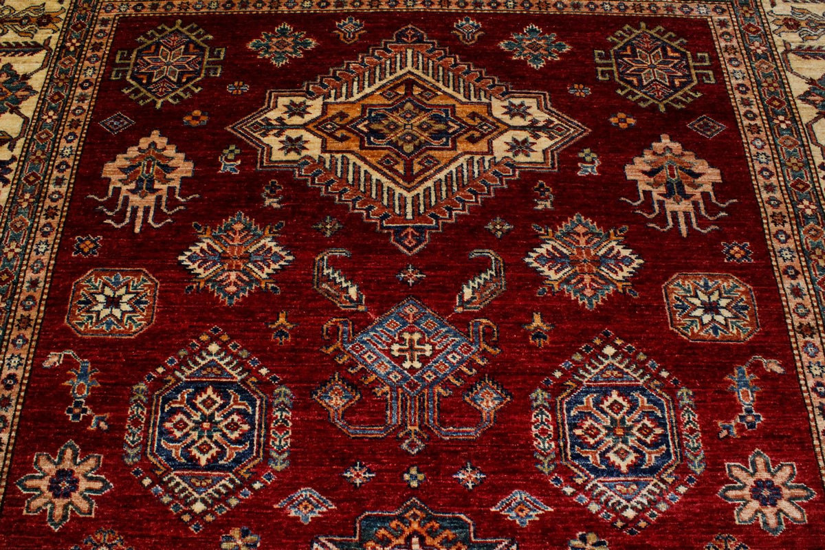 7x10 Red and Ivory Kazak Tribal Rug