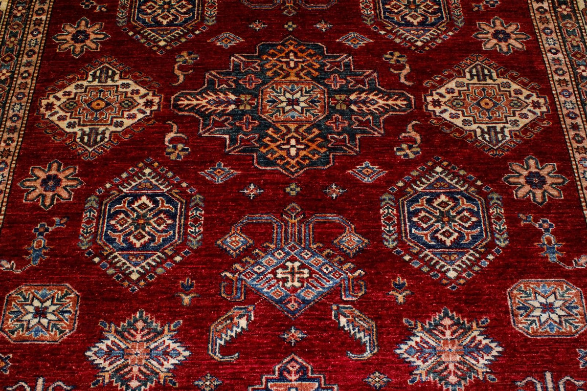 7x10 Red and Ivory Kazak Tribal Rug