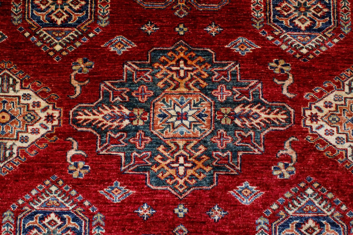 7x10 Red and Ivory Kazak Tribal Rug