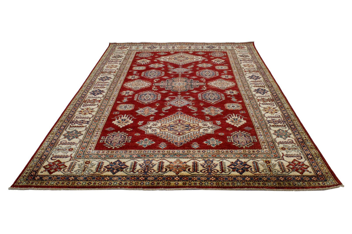 7x10 Red and Ivory Kazak Tribal Rug
