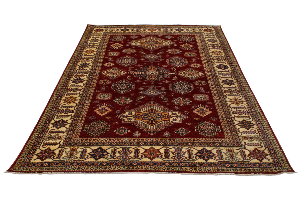 7x10 Red and Ivory Kazak Tribal Rug