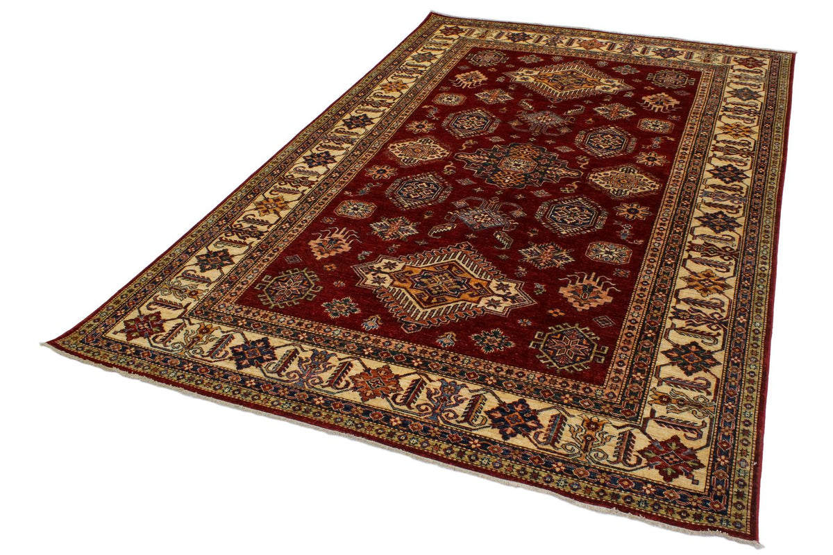 7x10 Red and Ivory Kazak Tribal Rug