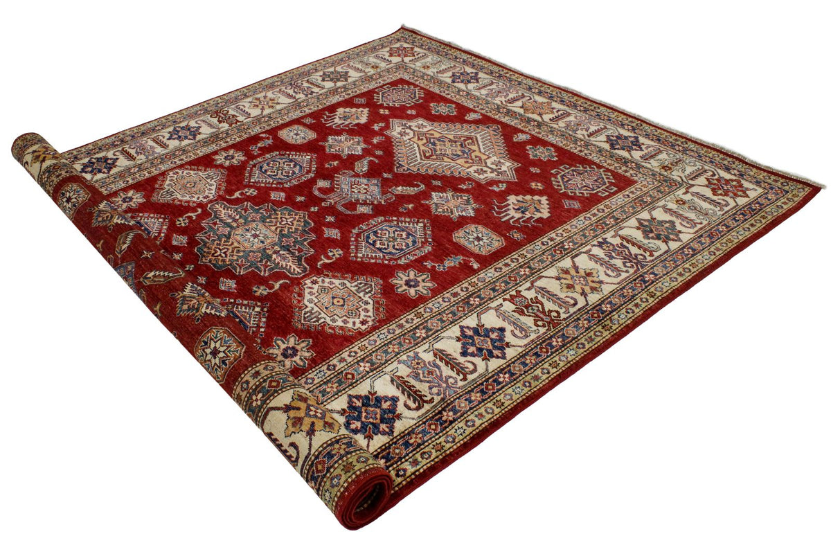 7x10 Red and Ivory Kazak Tribal Rug