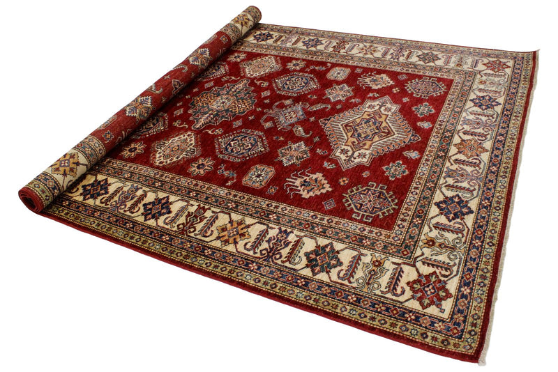 7x10 Red and Ivory Kazak Tribal Rug