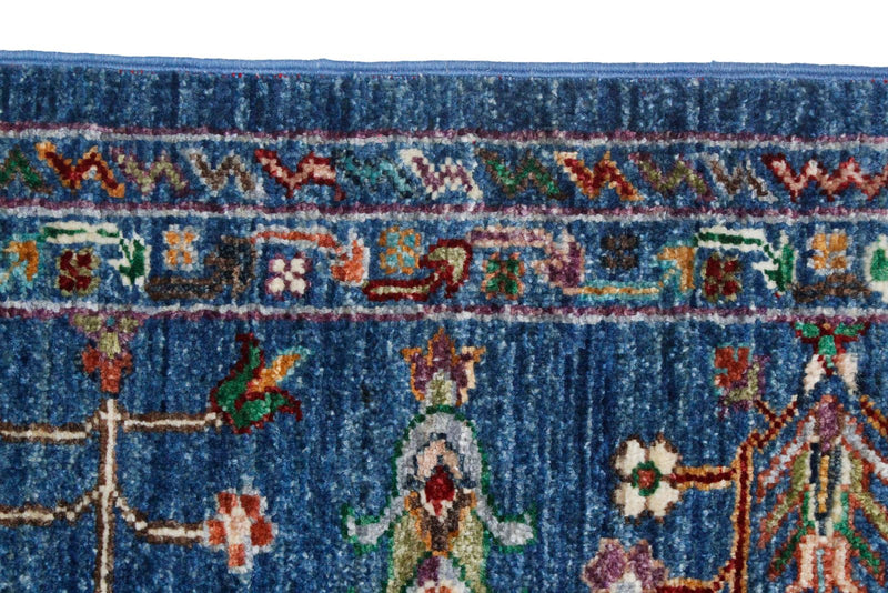 6x9 Blue and Multicolor Turkish Tribal Rug
