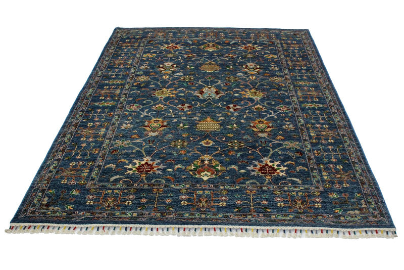 6x9 Blue and Multicolor Turkish Tribal Rug