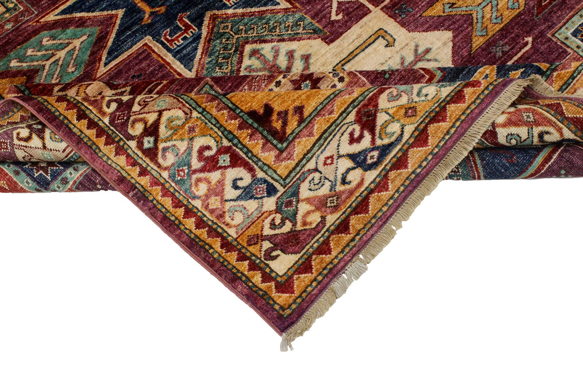 6x8 Purple and Ivory Turkish Tribal Rug