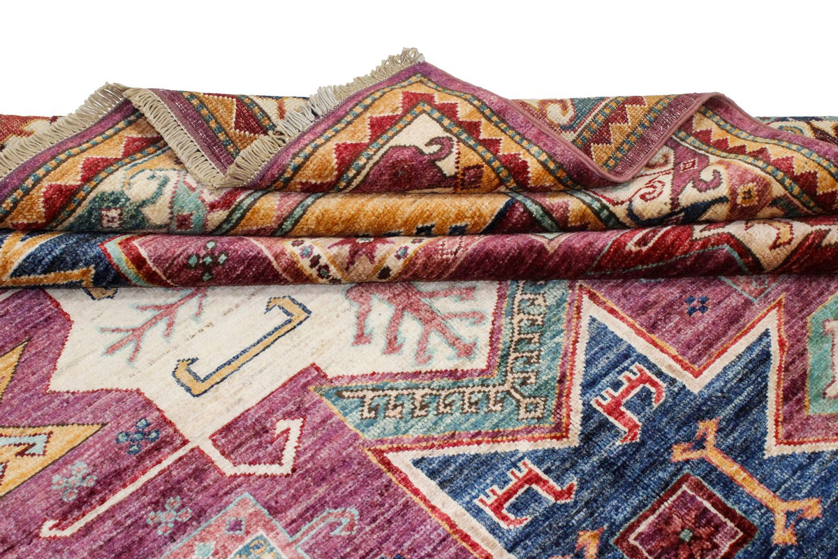 6x8 Purple and Ivory Turkish Tribal Rug