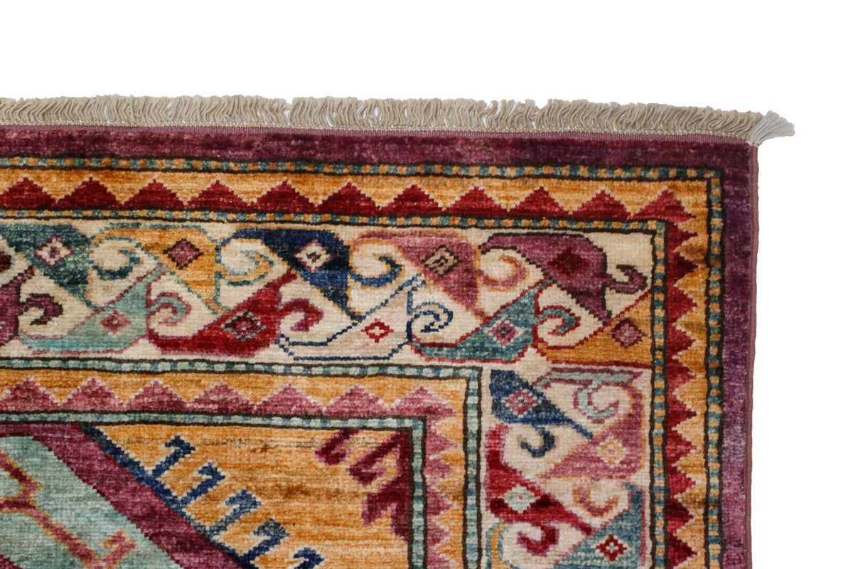 6x8 Purple and Ivory Turkish Tribal Rug