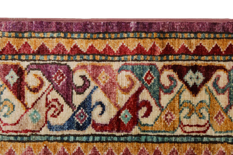 6x8 Purple and Ivory Turkish Tribal Rug