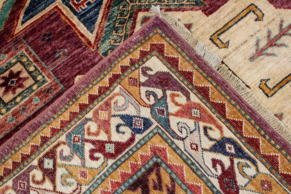 6x8 Purple and Ivory Turkish Tribal Rug