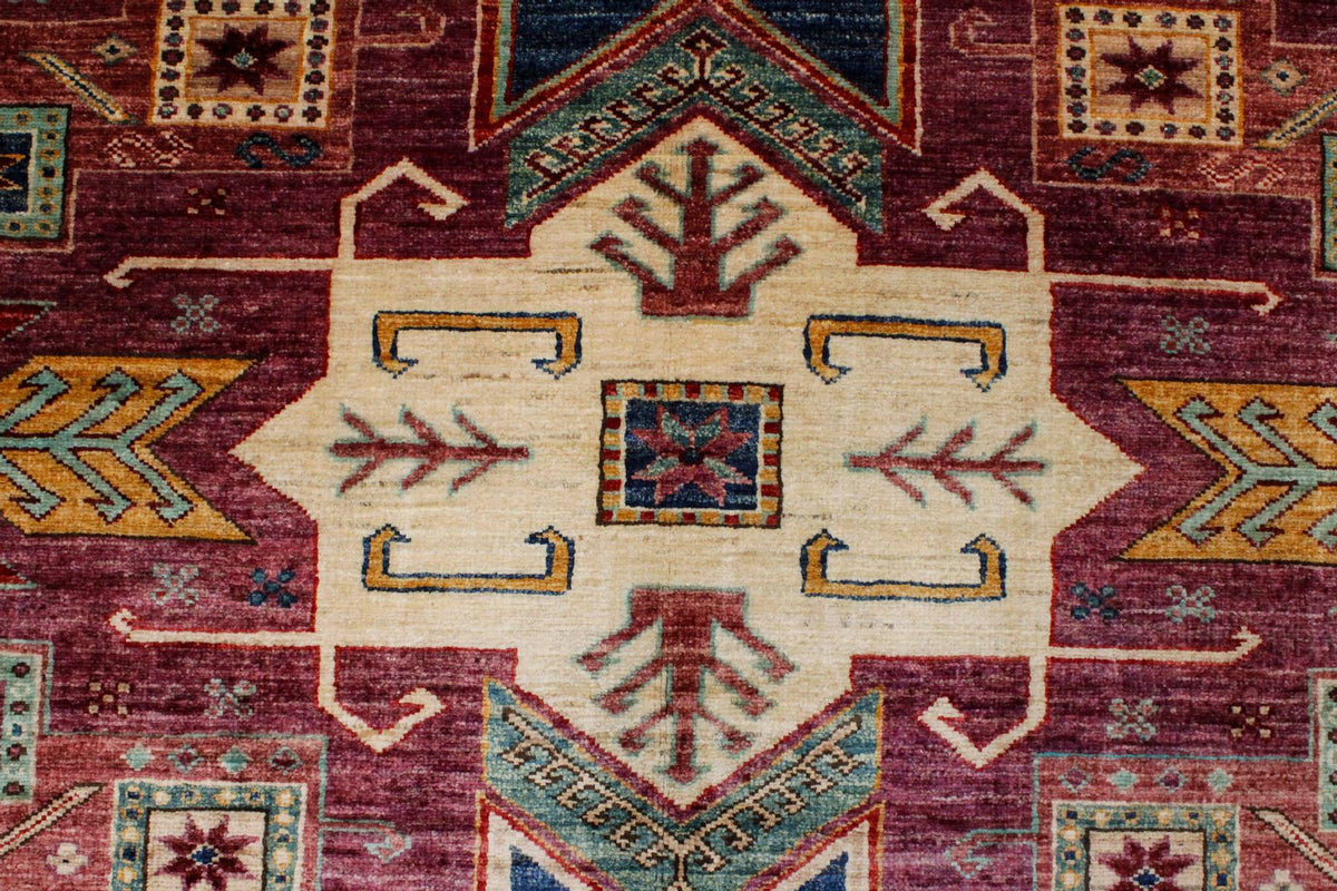 6x8 Purple and Ivory Turkish Tribal Rug