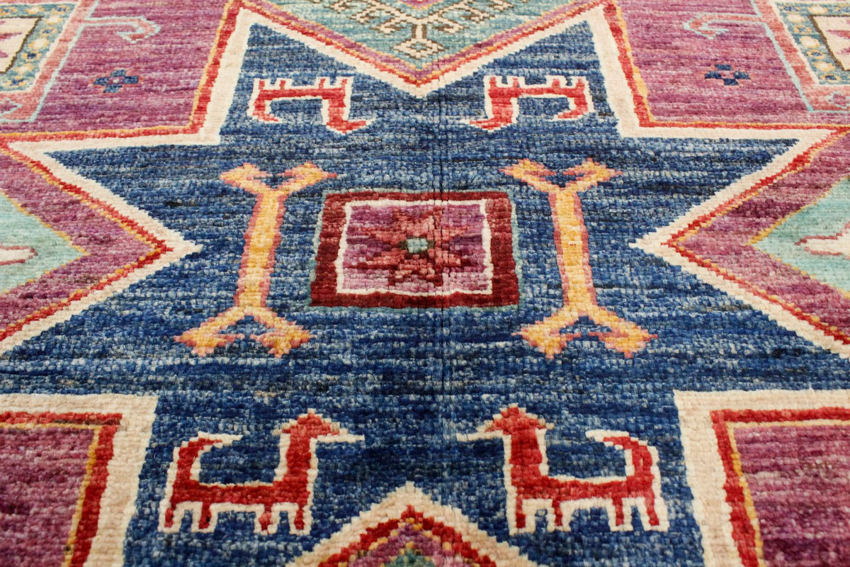 6x8 Purple and Ivory Turkish Tribal Rug