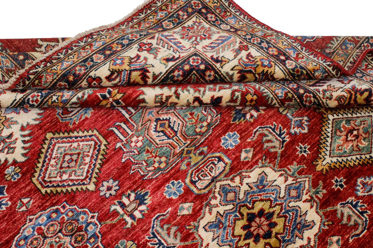 6x8 Red and Ivory Kazak Tribal Rug