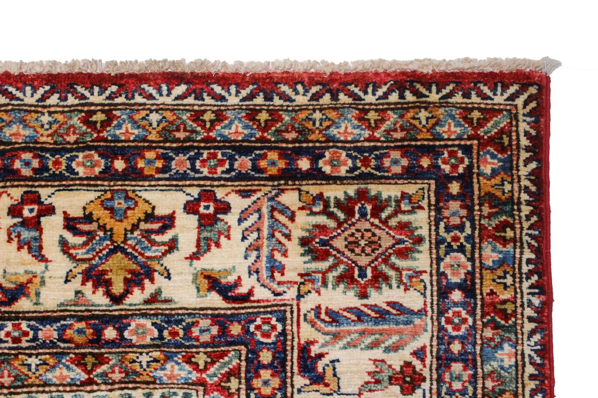 6x8 Red and Ivory Kazak Tribal Rug
