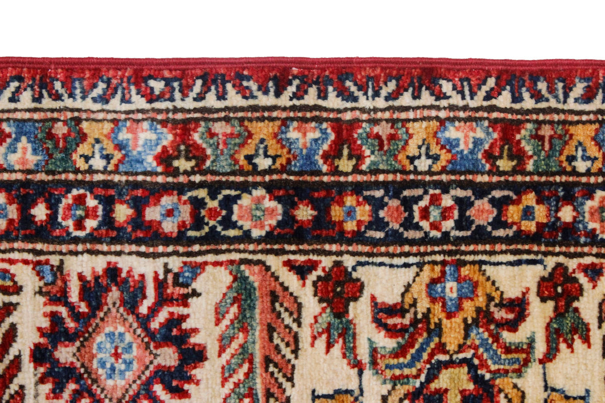 6x8 Red and Ivory Kazak Tribal Rug