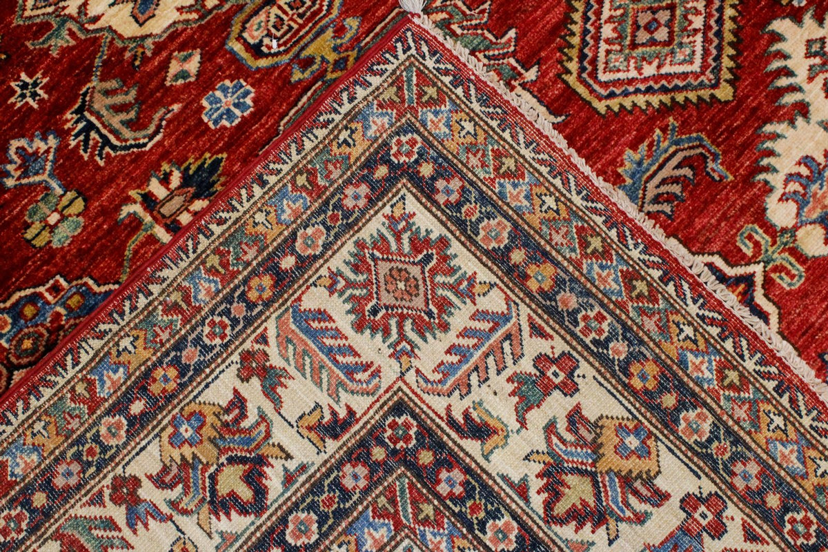 6x8 Red and Ivory Kazak Tribal Rug
