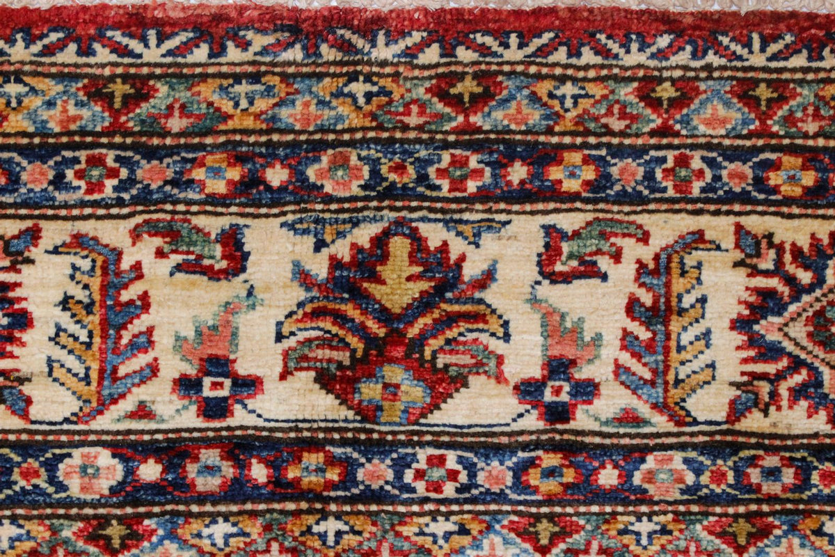 6x8 Red and Ivory Kazak Tribal Rug
