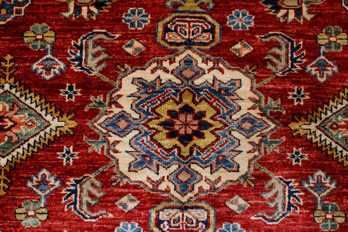 6x8 Red and Ivory Kazak Tribal Rug