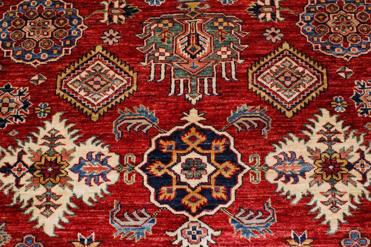 6x8 Red and Ivory Kazak Tribal Rug