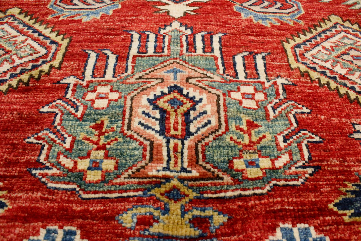 6x8 Red and Ivory Kazak Tribal Rug