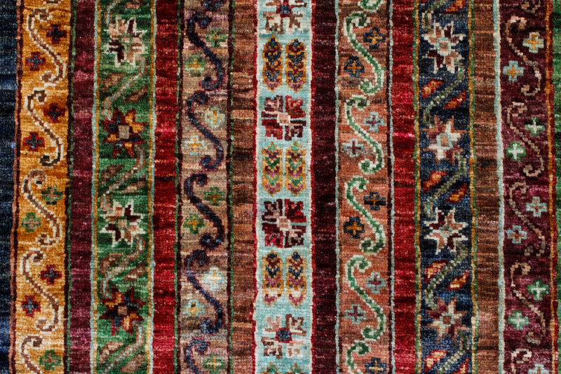 6x8 Multicolor and Green Turkish Tribal Rug