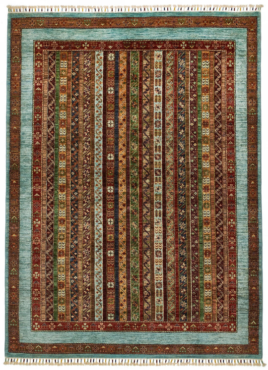 6x8 Multicolor and Green Turkish Tribal Rug