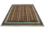 6x8 Multicolor and Green Turkish Tribal Rug