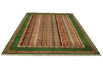 7x10 Green and Multicolor Turkish Tribal Rug