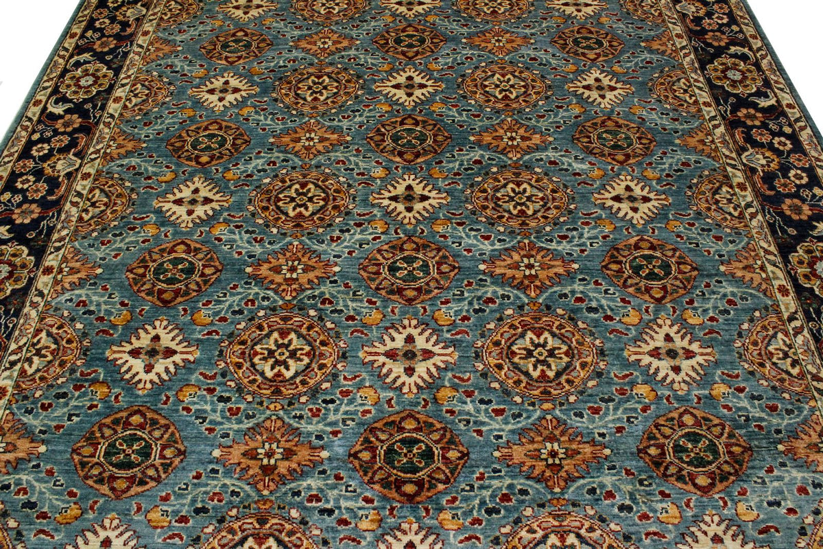 7x10 Blue and Navy Turkish Tribal Rug