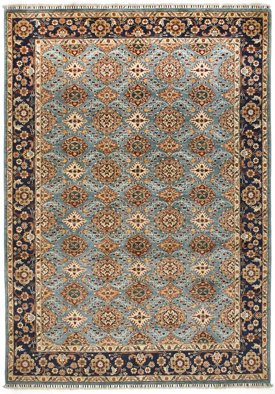 7x10 Blue and Navy Turkish Tribal Rug
