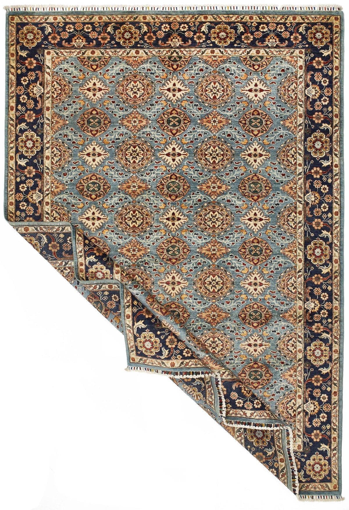 7x10 Blue and Navy Turkish Tribal Rug