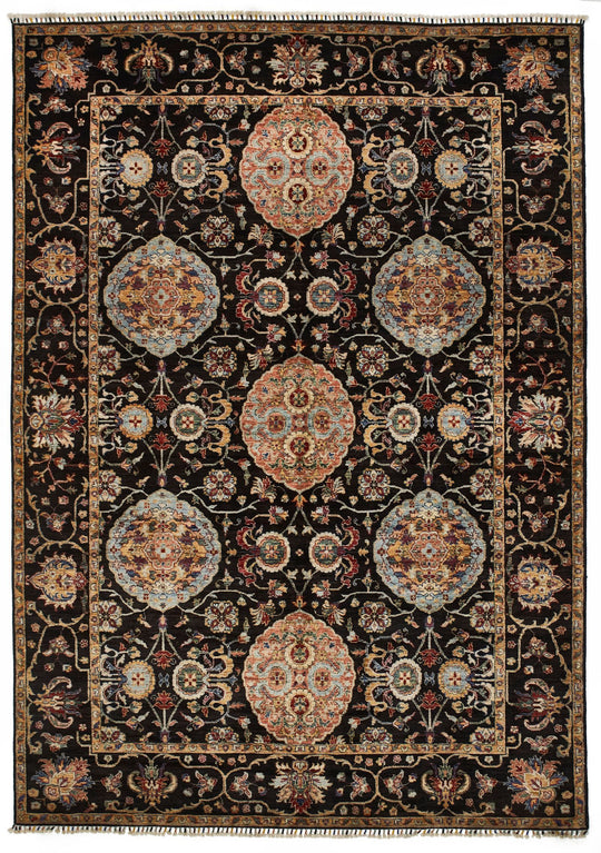 7x10 Black and Multicolor Turkish Tribal Rug