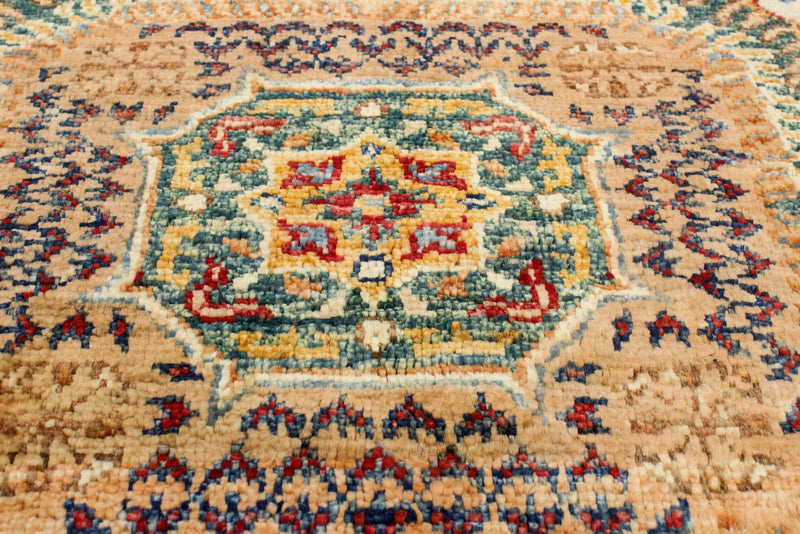 6x8 Green and Multicolor Turkish Tribal Rug