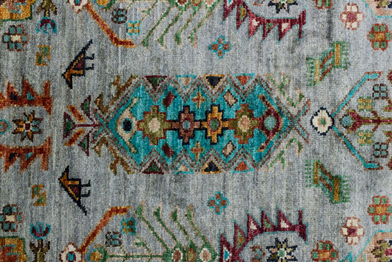 Vintage Handmade 7x10 Gray and Multicolor Anatolian Turkish Tribal Distressed Area Rug