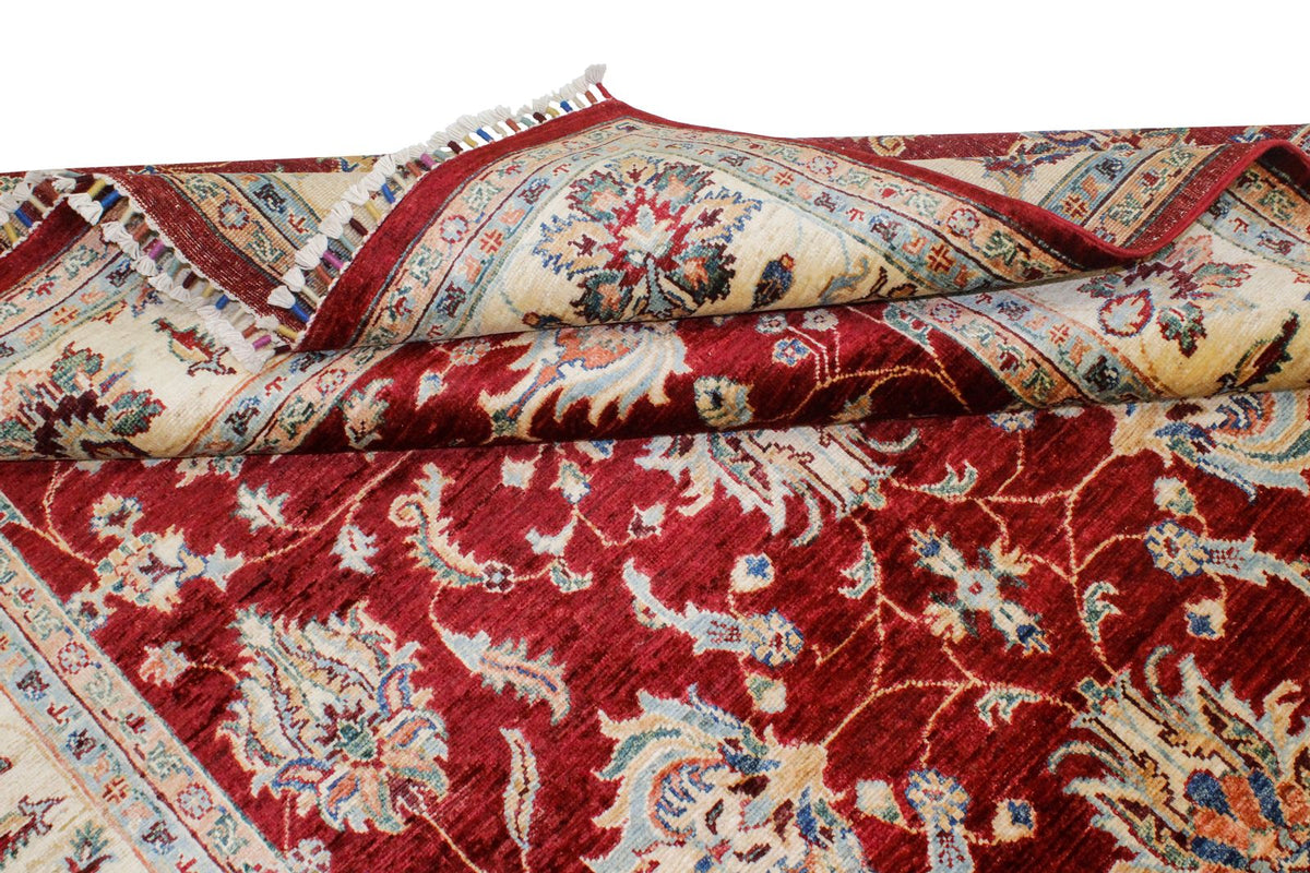 6x8 Red and Ivory Turkish Tribal Rug