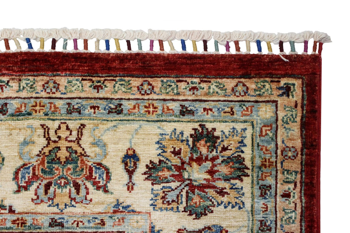 6x8 Red and Ivory Turkish Tribal Rug