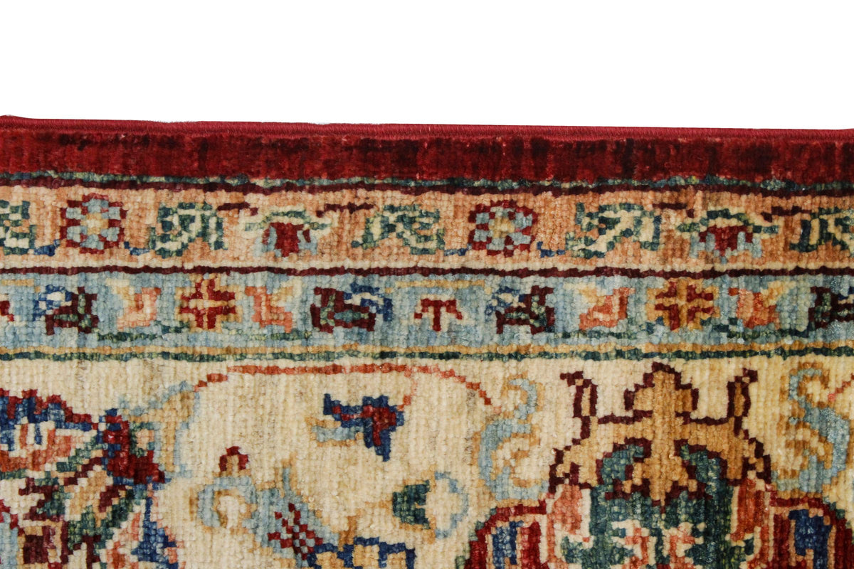 6x8 Red and Ivory Turkish Tribal Rug